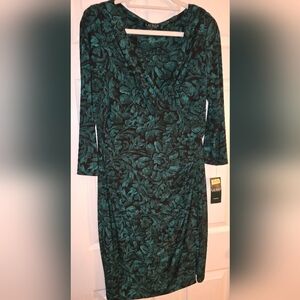 Ralph Lauren Teal and Black Floral Long Sleeve Dress
